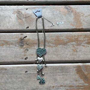 Pilgrim Green & Silver Heart Charms Necklace *NEW*